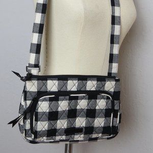 Vera Bradley Black White Buffalo Check Small Crossbody Long Handle Purse Bag